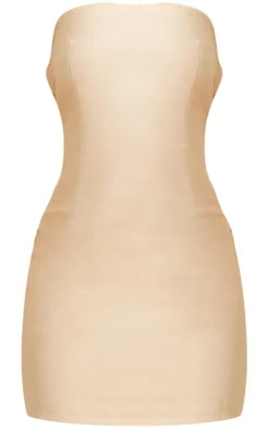 Stone Linen Bandeau Back Cut Out Detail Shift Dress