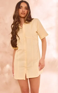 Stone Linen Look Binded Detail Shirt Dress