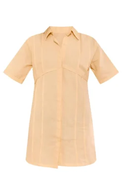 Stone Linen Look Binded Detail Shirt Dress
