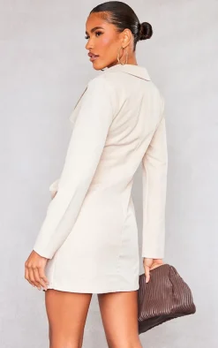 Stone Linen Look Drape Detail Blazer Dress