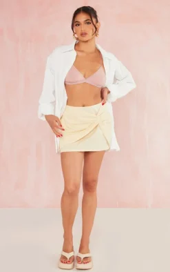 Stone Linen Look Knot Front Micro Mini Skirt