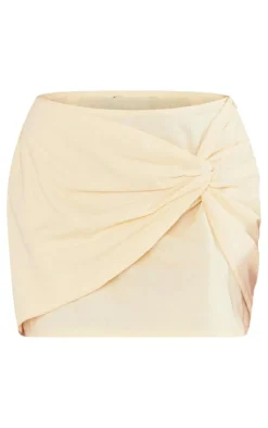 Stone Linen Look Knot Front Micro Mini Skirt