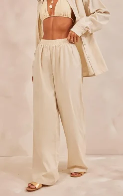 Stone Linen Look Oversized Wide Leg Pants