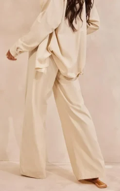 Stone Linen Look Oversized Wide Leg Pants