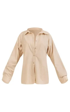 Stone Linen Look Oversized Button Up Shirt