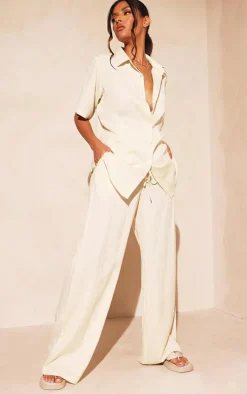 Stone Linen Look Oversize Boxy Short Sleeve Shirt