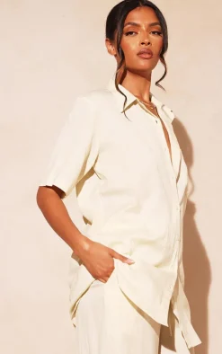 Stone Linen Look Oversize Boxy Short Sleeve Shirt