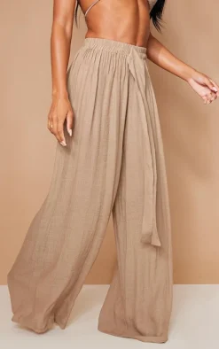Stone Linen Look Palazzo Beach Pants