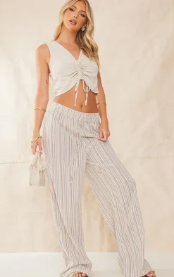 Stone Linen Look Ruched Front Crop Top