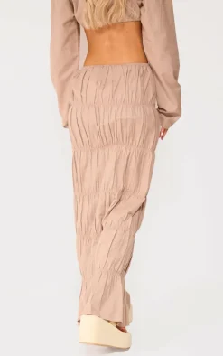 Stone Linen Look Ruched Maxi Skirt