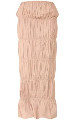 Stone Linen Look Ruched Maxi Skirt