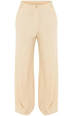 Stone Linen Look Slouchy Fit Wide Leg Pants