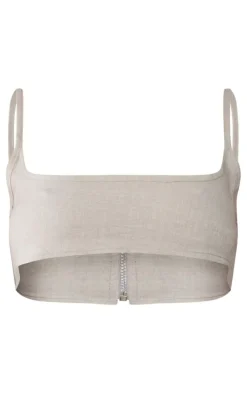 Stone Linen Look Strappy Bralet