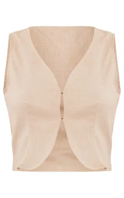 Stone Linen Look Tailored Vest