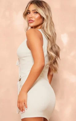 Stone Linen Look Tie Bodycon Dress