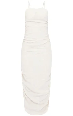 Stone Linen Look Underwired Ruched Strappy Midaxi Dress