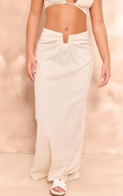 Stone Linen Look V Bar Maxi Skirt