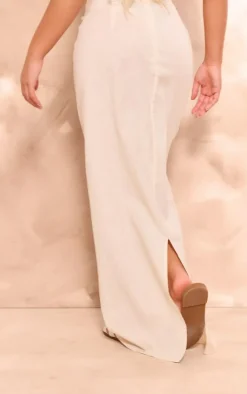 Stone Linen Look V Bar Maxi Skirt