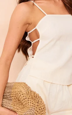 Stone Linen Look Velvet Strap Detail Cami Top