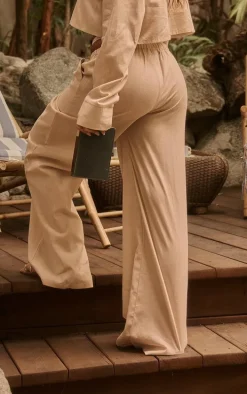 Stone Linen Look Wide Leg Beach Pants