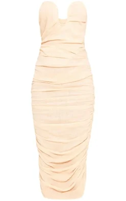 Stone Linen Look Wire Detail Ruched Midaxi Dress