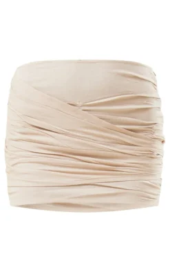 Stone Linen Look Wrap Front Mini Skirt