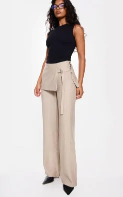 Stone Linen Skirt Wrap Detail Tailored Pants