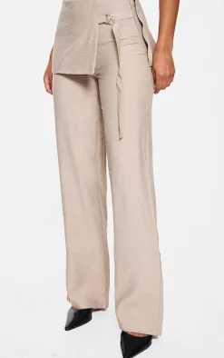 Stone Linen Skirt Wrap Detail Tailored Pants