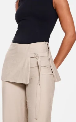 Stone Linen Skirt Wrap Detail Tailored Pants