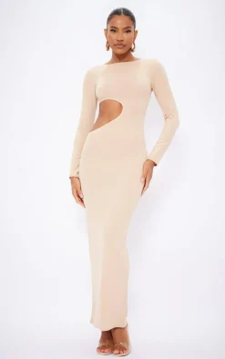 Stone Long Sleeve Cut Out Maxi Dress
