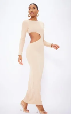 Stone Long Sleeve Cut Out Maxi Dress