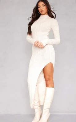 Stone Luxe Knit High Neck Long Maxi Dress