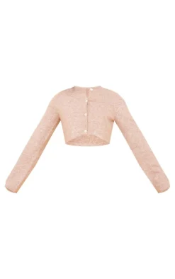 Stone Marl Knit Cropped Button Up Cardigan