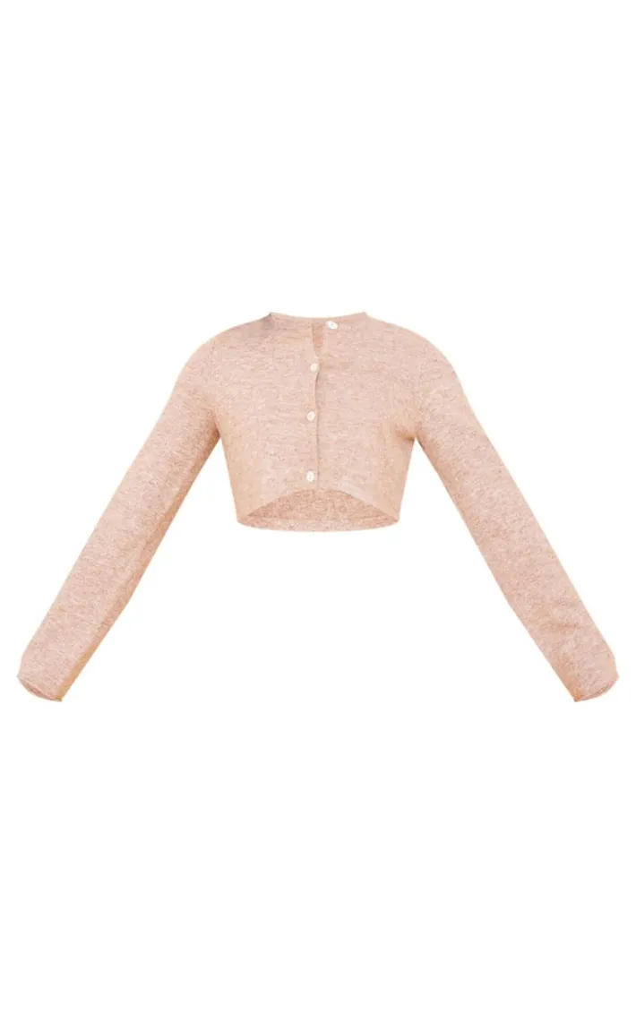 Stone Marl Knit Cropped Button Up Cardigan