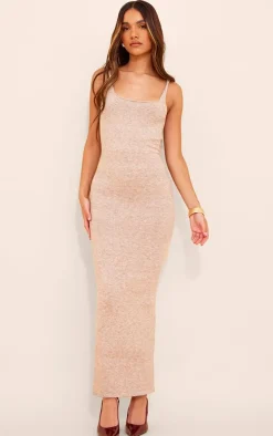 Stone Marl Knit Strappy Maxi Dress