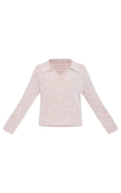 Stone Marl Knitted V Neck Oversized Sweater