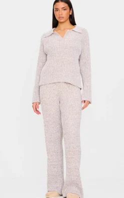 Stone Marl Knitted Wide Leg Pants