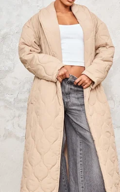 Stone Maxi Belted Quilted Coat