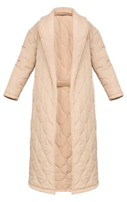 Stone Maxi Belted Quilted Coat