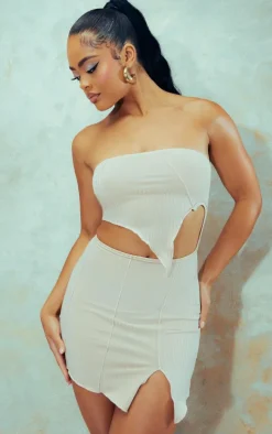 Stone Overlocked Distressed Seam Detail Cut Out Bodycon Dress