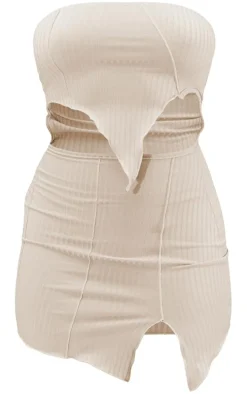 Stone Overlocked Distressed Seam Detail Cut Out Bodycon Dress