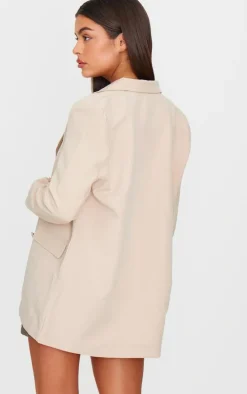 Stone Oversized Double Breasted Covered Button Blazer