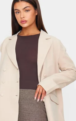 Stone Oversized Double Breasted Covered Button Blazer