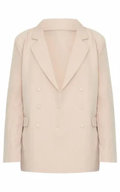 Stone Oversized Double Breasted Covered Button Blazer
