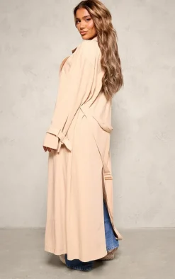 Stone Oversized Floaty Maxi Trench Coat