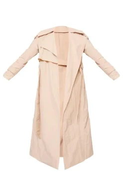 Stone Oversized Lightweight Crinkle Mac Trench Coat