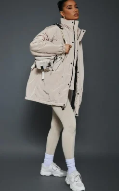 Stone Oversized Pocket Detail Longline Jacket