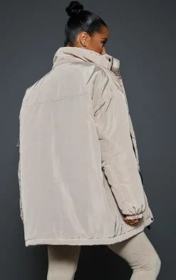 Stone Oversized Pocket Detail Longline Jacket