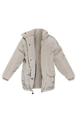 Stone Oversized Pocket Detail Longline Jacket