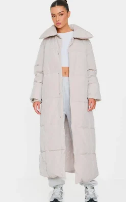 Stone Oversized Square Quilted Maxi Puffer Coat